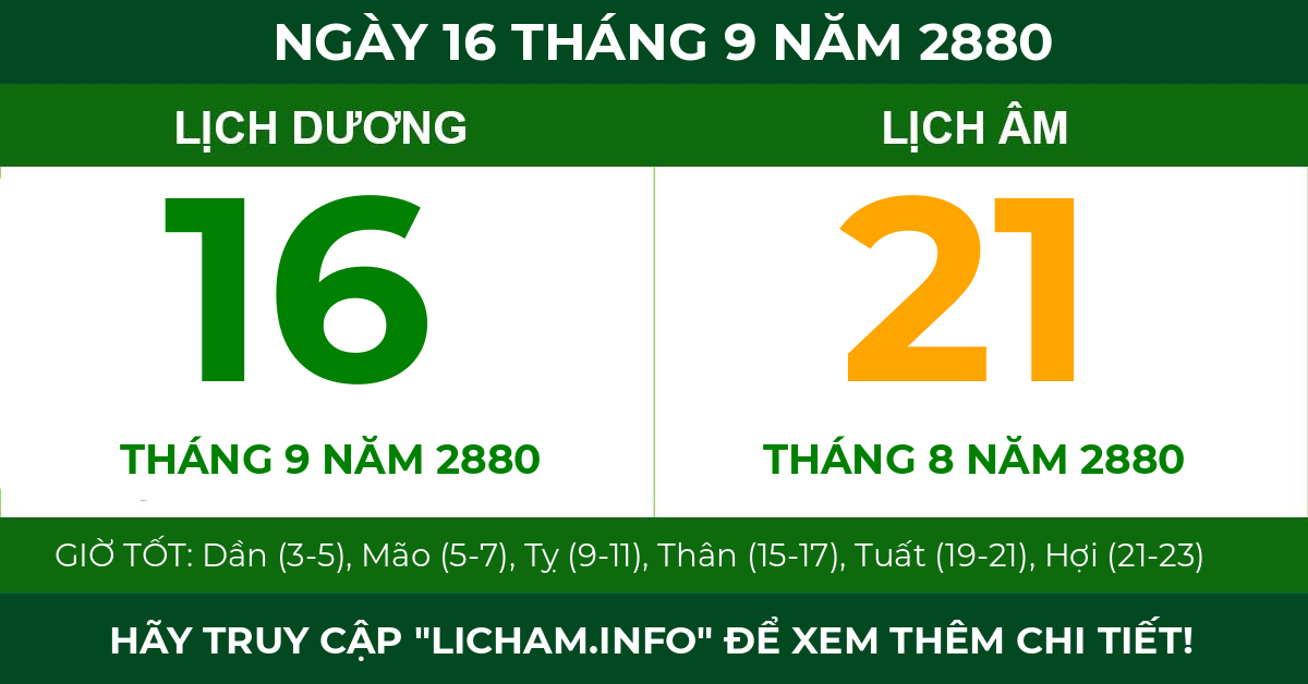 lịch âm ngày 16 tháng 9 năm 2880