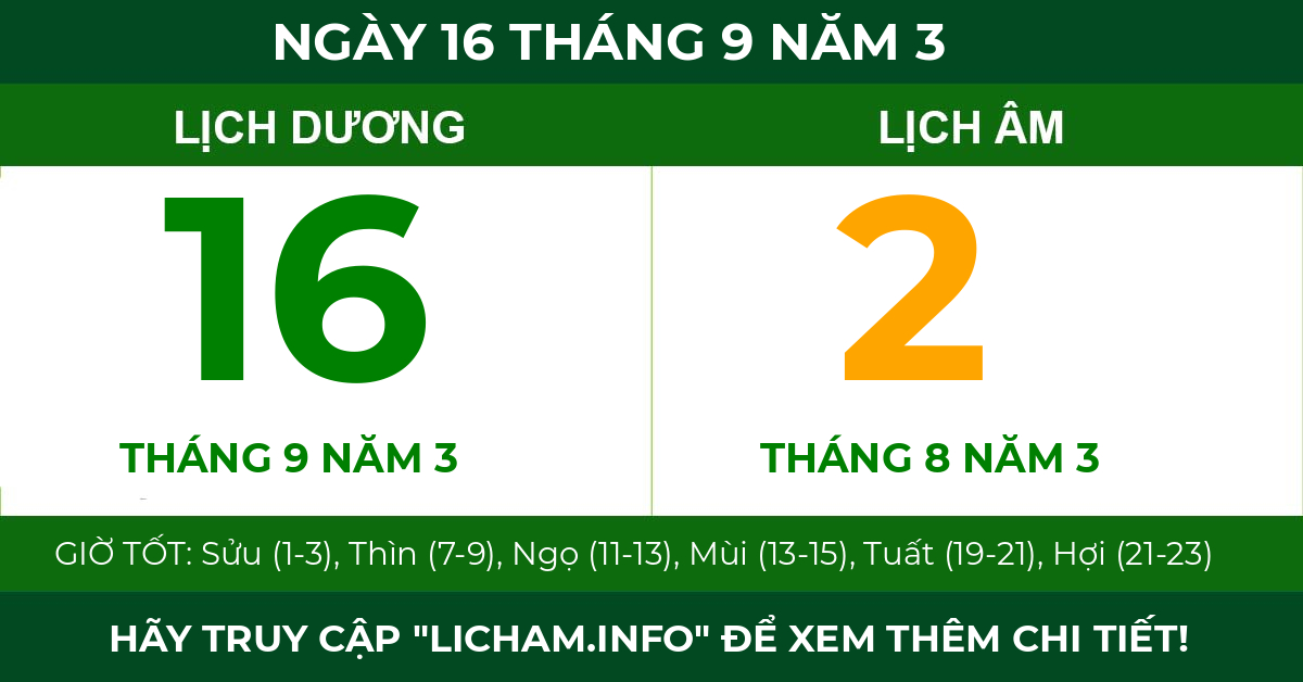 lịch âm ngày 16 tháng 9 năm 3