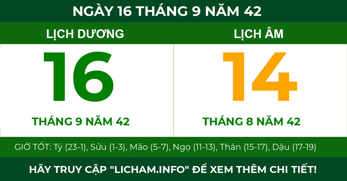 lịch âm ngày 16 tháng 9 năm 42