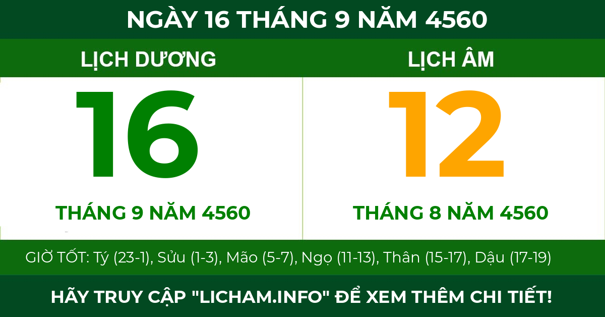lịch âm ngày 16 tháng 9 năm 4560