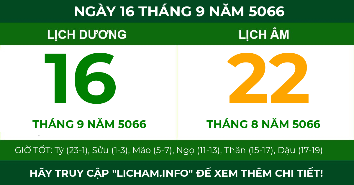 lịch âm ngày 16 tháng 9 năm 5066
