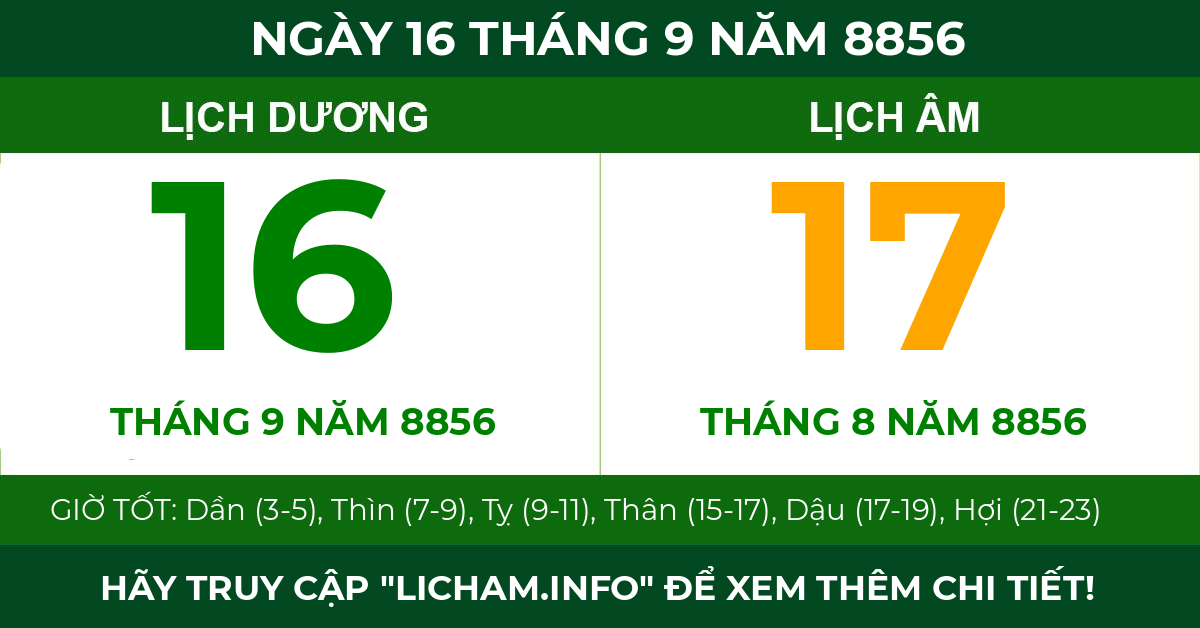 lịch âm ngày 16 tháng 9 năm 8856