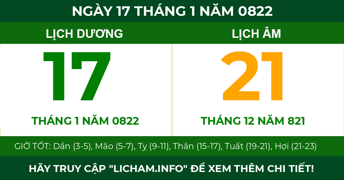 lịch âm ngày 17 tháng 1 năm 0822