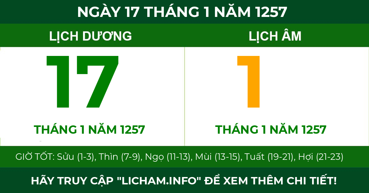 lịch âm ngày 17 tháng 1 năm 1257