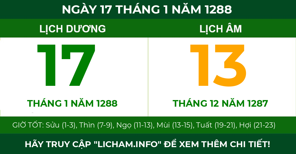 lịch âm ngày 17 tháng 1 năm 1288