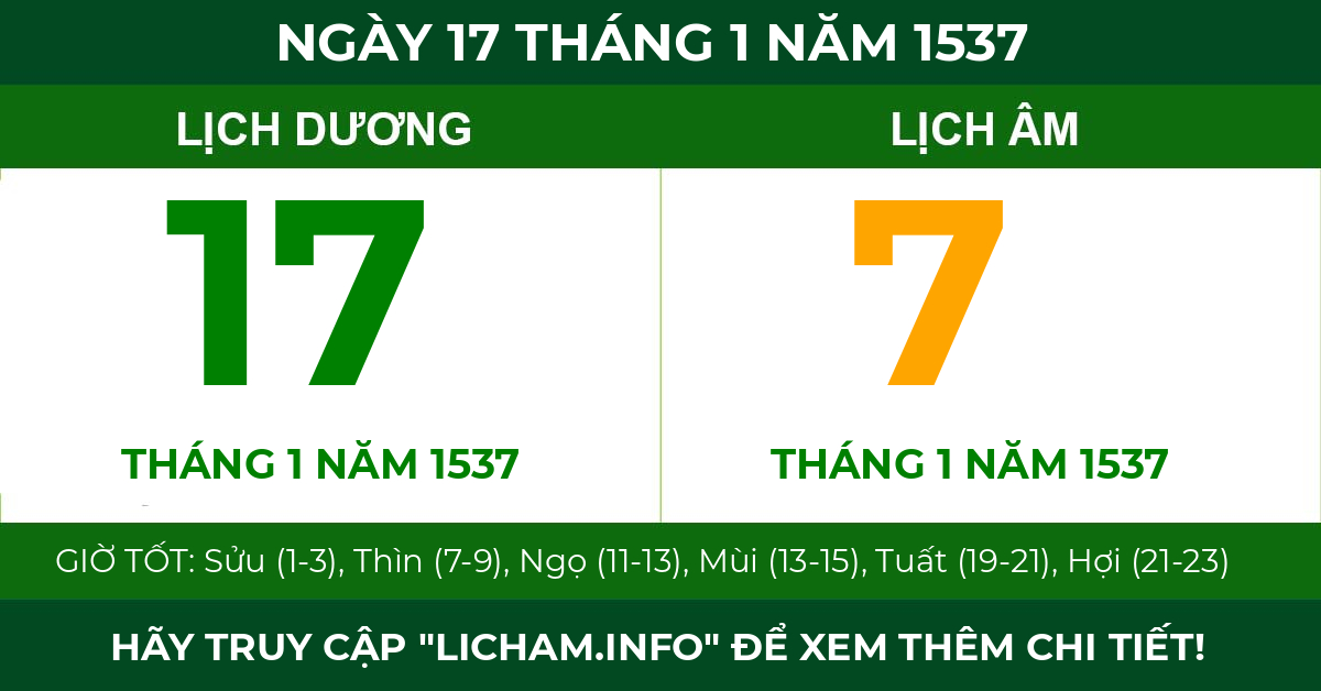 lịch âm ngày 17 tháng 1 năm 1537