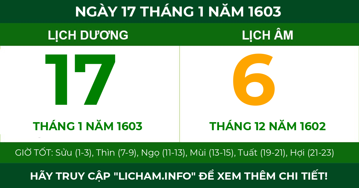 lịch âm ngày 17 tháng 1 năm 1603