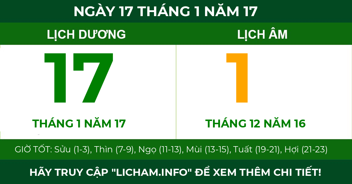 lịch âm ngày 17 tháng 1 năm 17