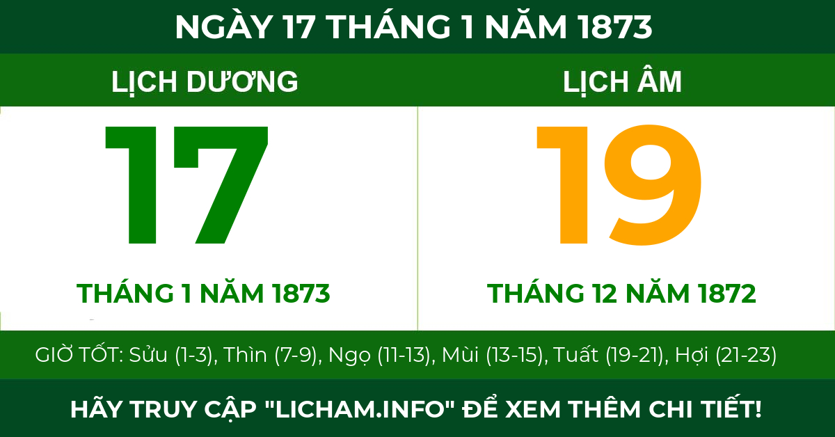 lịch âm ngày 17 tháng 1 năm 1873