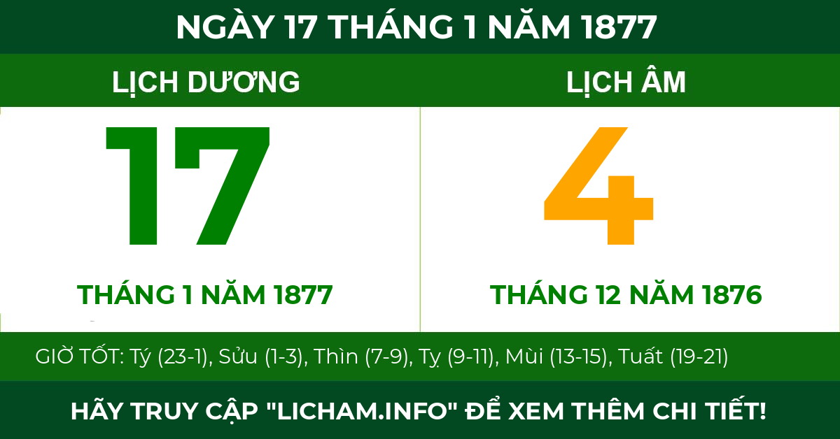 lịch âm ngày 17 tháng 1 năm 1877