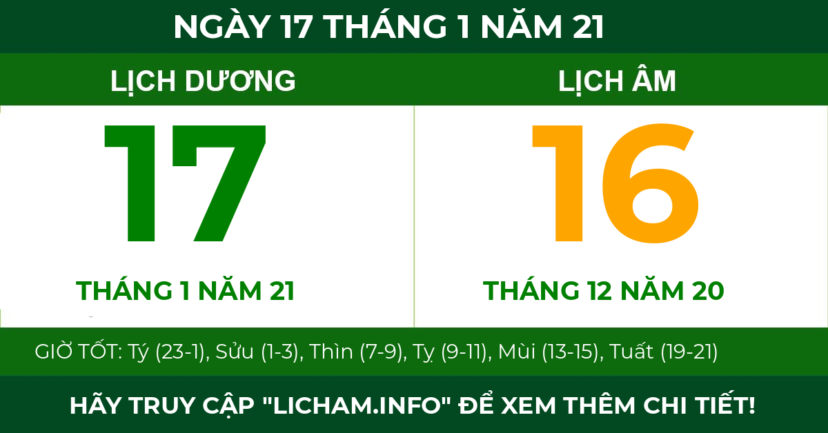 lịch âm ngày 17 tháng 1 năm 21