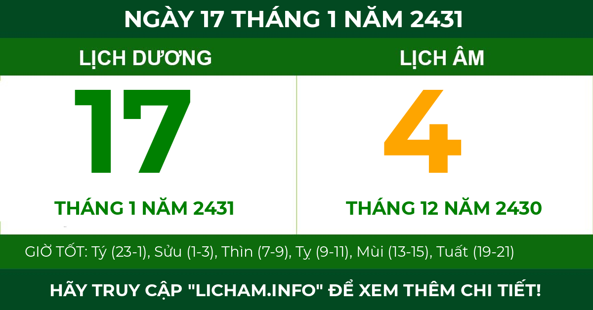 lịch âm ngày 17 tháng 1 năm 2431