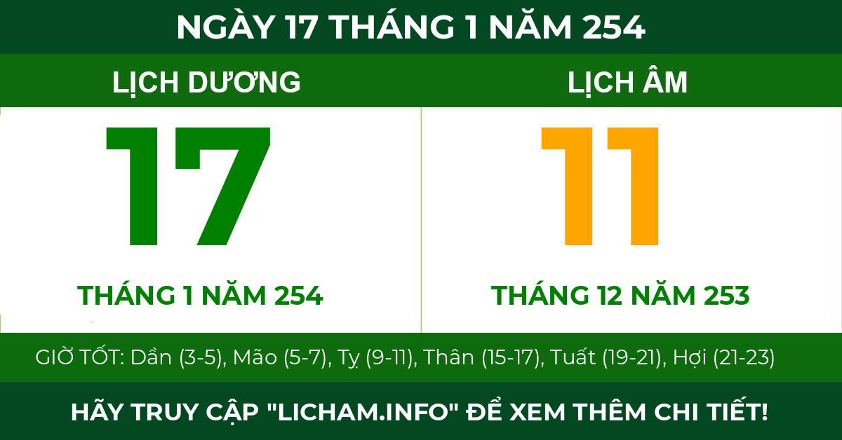 lịch âm ngày 17 tháng 1 năm 254