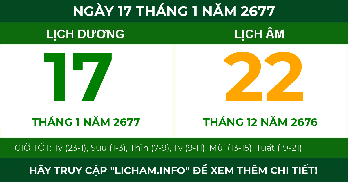 lịch âm ngày 17 tháng 1 năm 2677