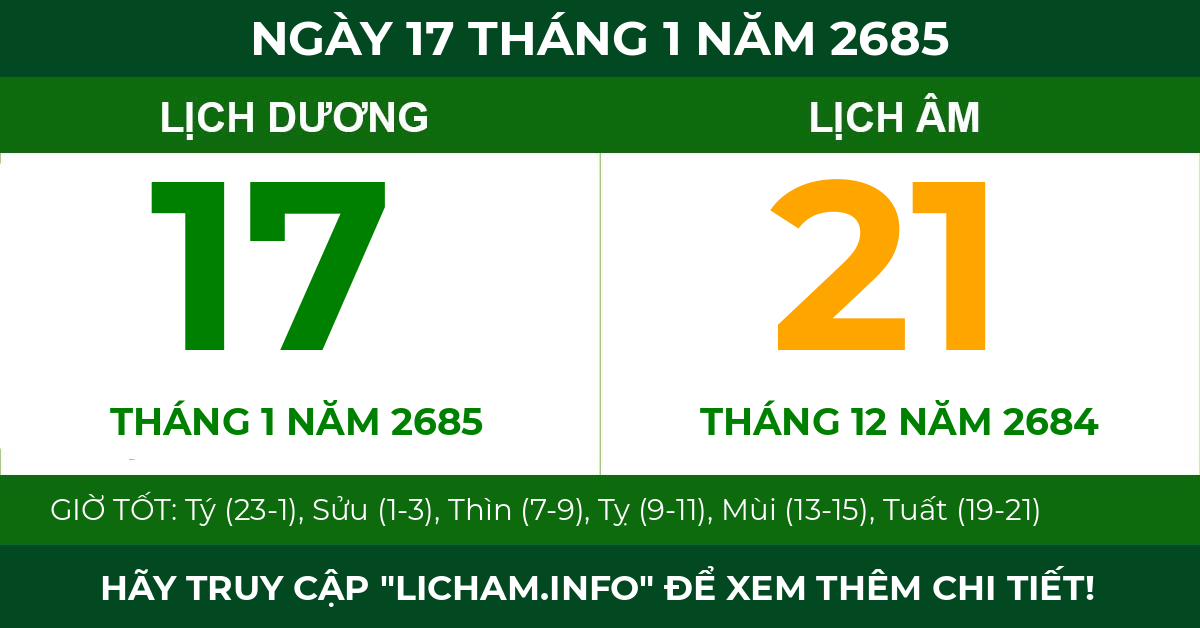lịch âm ngày 17 tháng 1 năm 2685