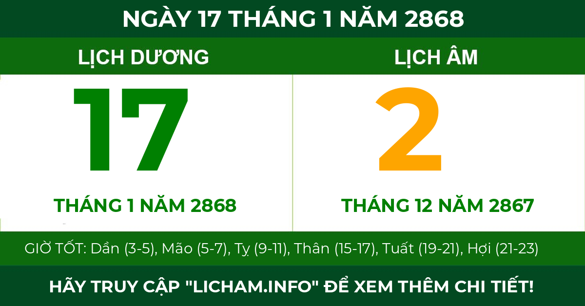 lịch âm ngày 17 tháng 1 năm 2868