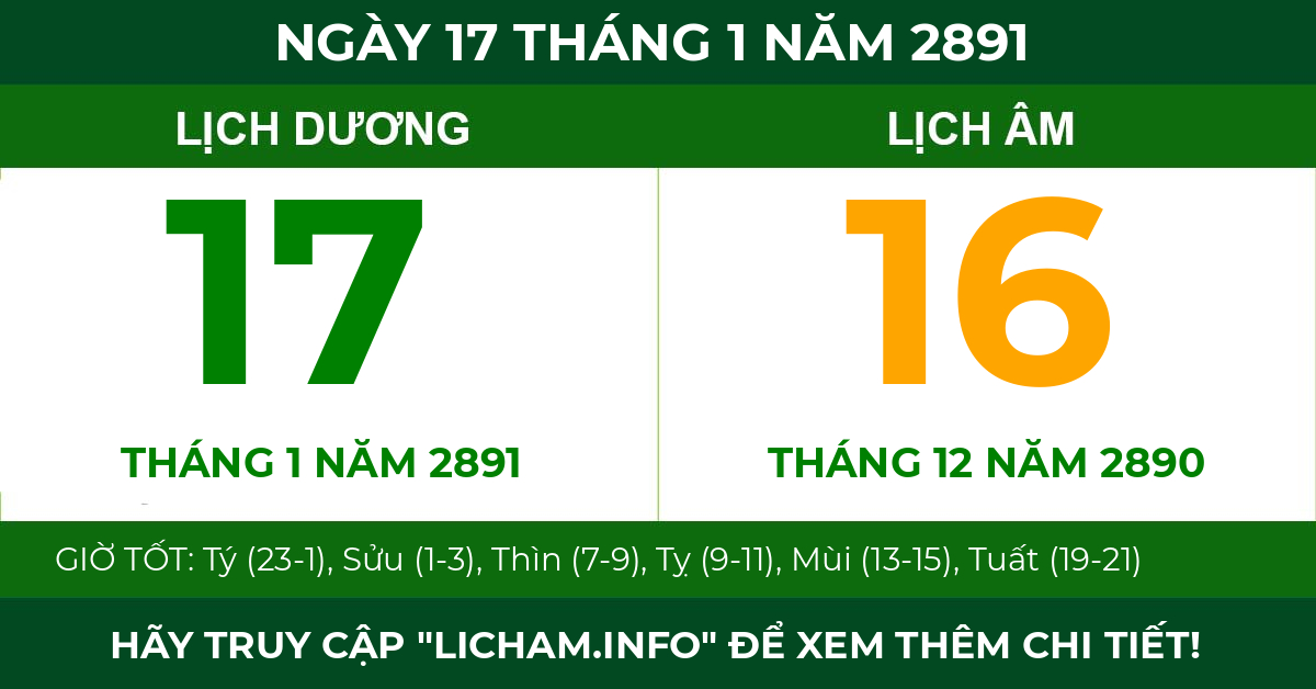 lịch âm ngày 17 tháng 1 năm 2891