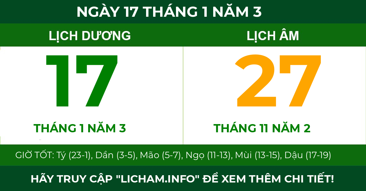 lịch âm ngày 17 tháng 1 năm 3