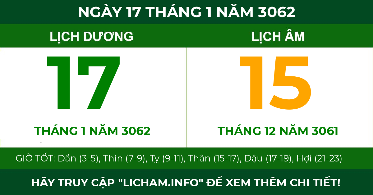 lịch âm ngày 17 tháng 1 năm 3062