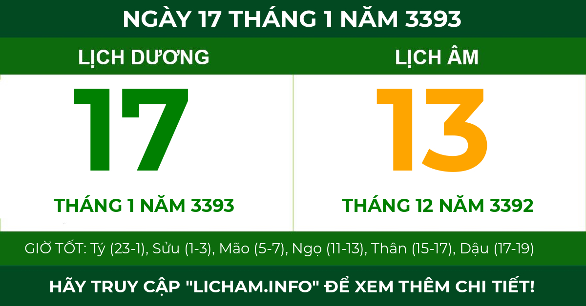 lịch âm ngày 17 tháng 1 năm 3393