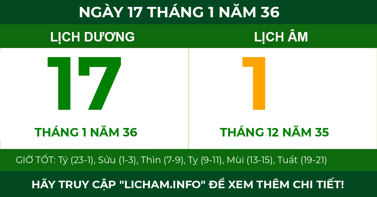 lịch âm ngày 17 tháng 1 năm 36