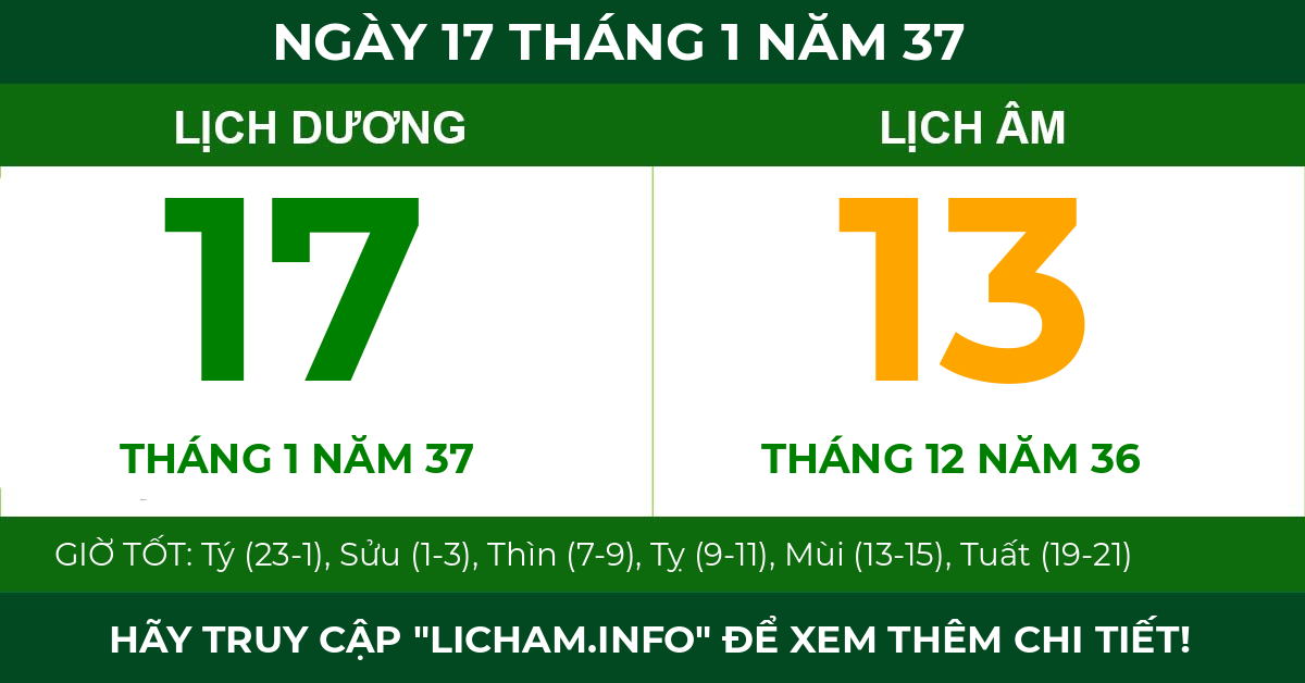 lịch âm ngày 17 tháng 1 năm 37