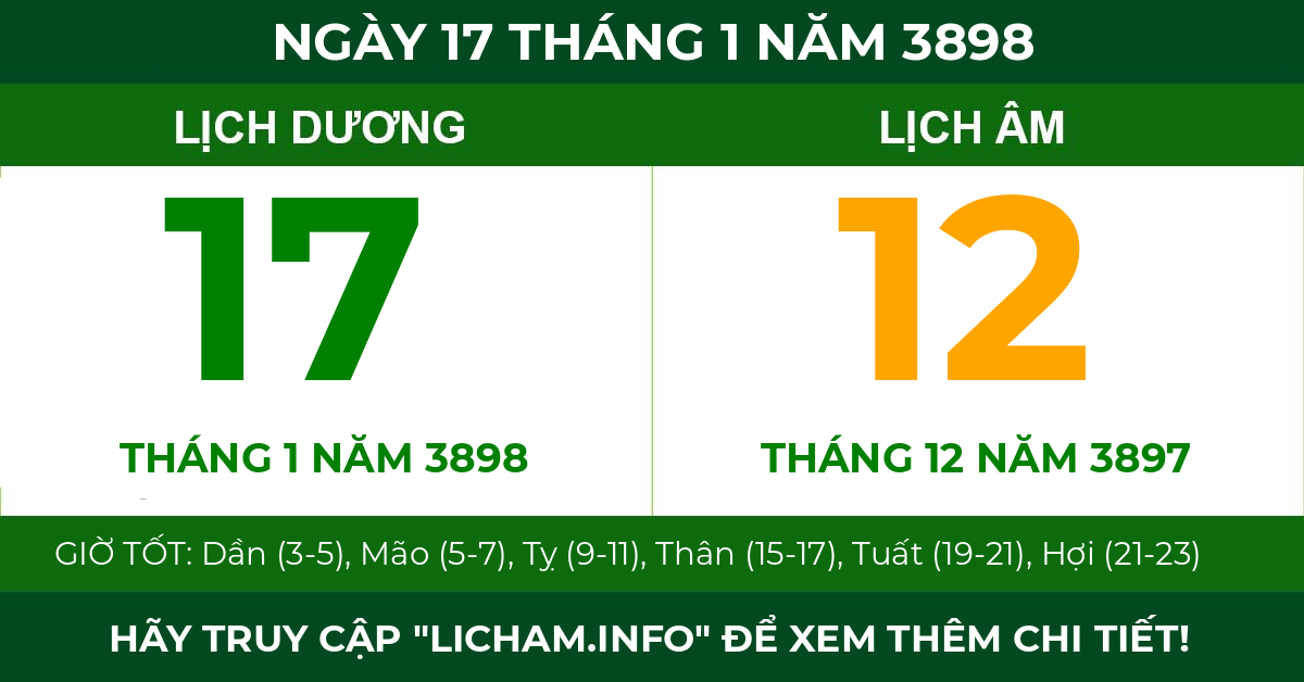 lịch âm ngày 17 tháng 1 năm 3898