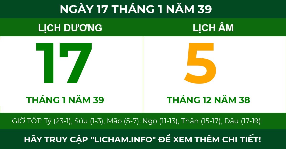 lịch âm ngày 17 tháng 1 năm 39