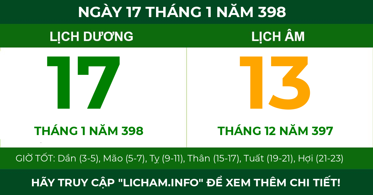 lịch âm ngày 17 tháng 1 năm 398