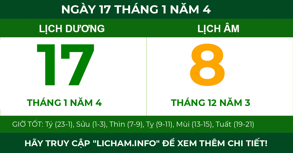 lịch âm ngày 17 tháng 1 năm 4