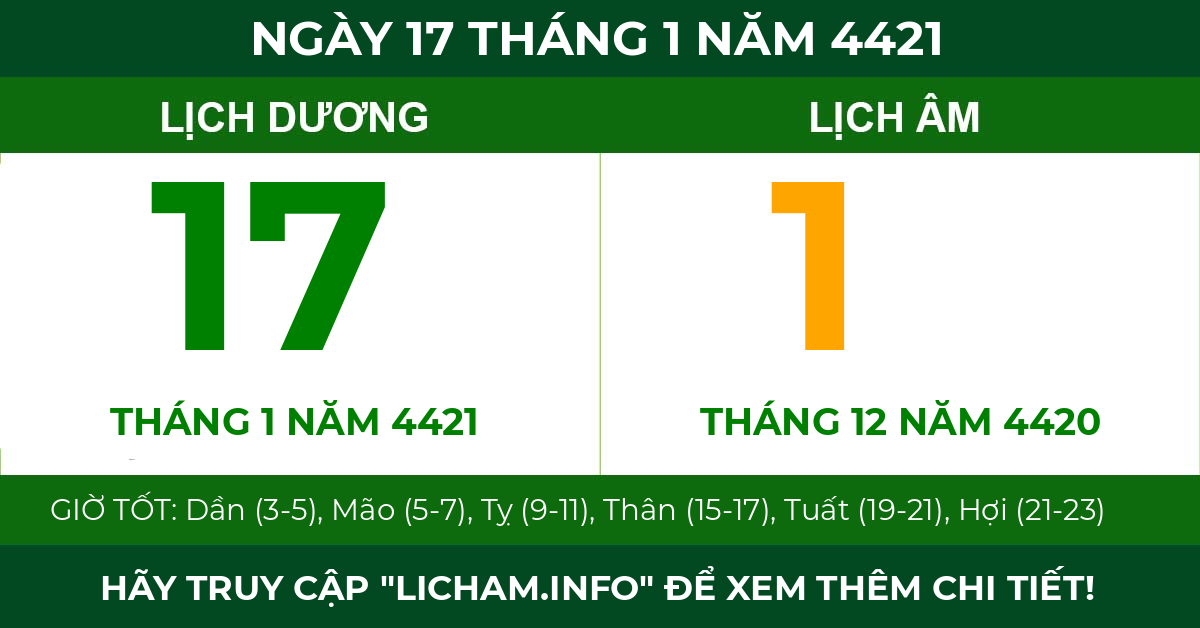 lịch âm ngày 17 tháng 1 năm 4421