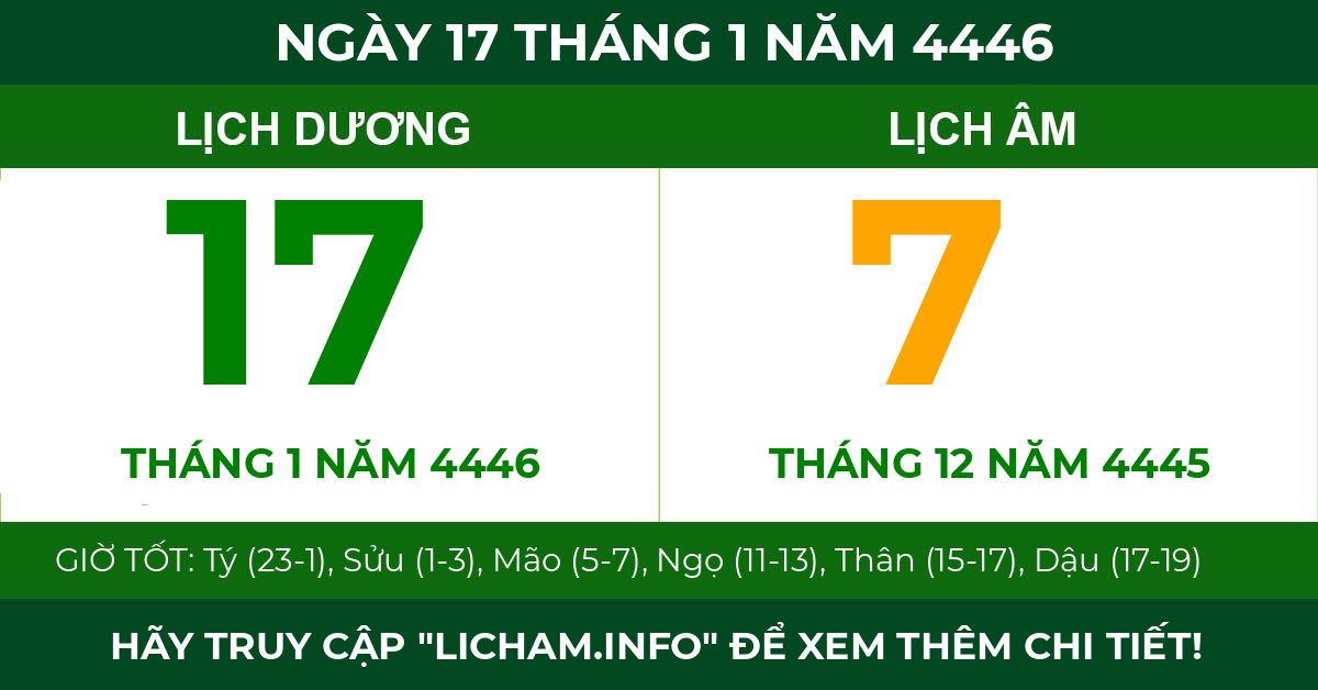 lịch âm ngày 17 tháng 1 năm 4446