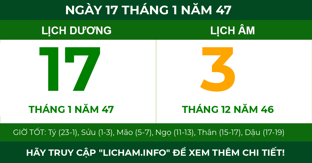 lịch âm ngày 17 tháng 1 năm 47