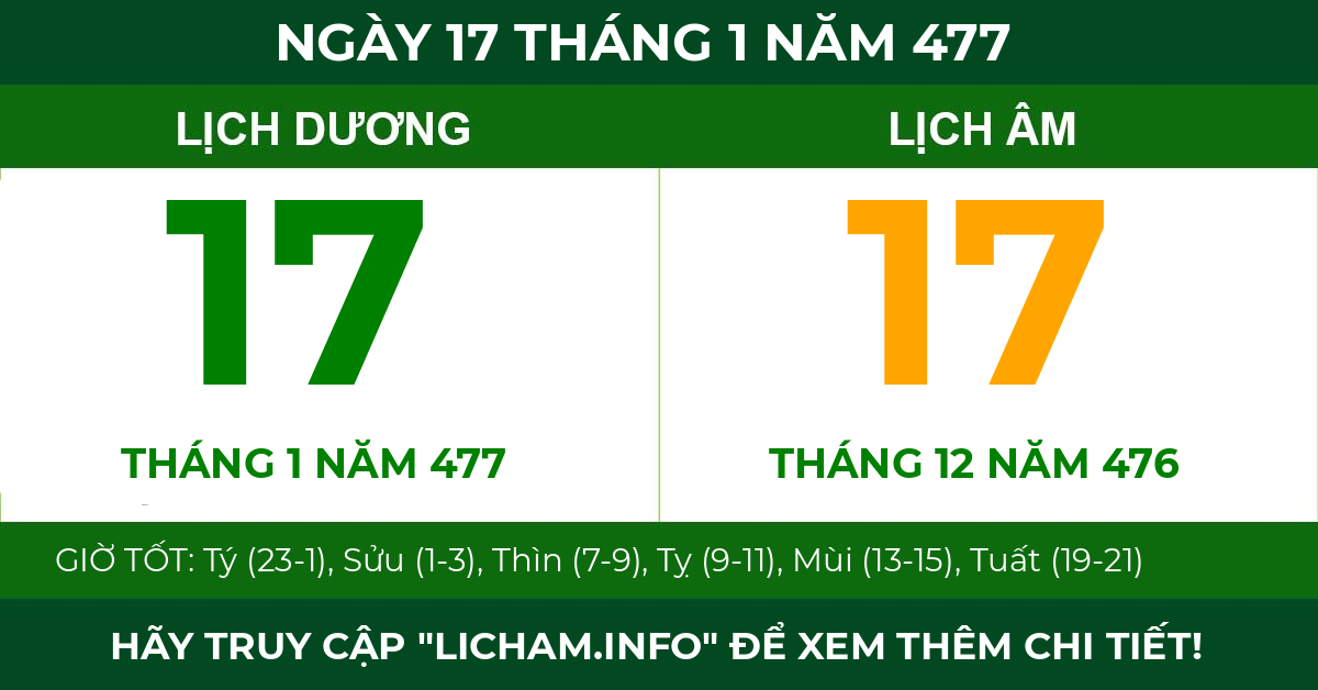 lịch âm ngày 17 tháng 1 năm 477