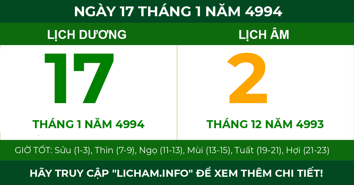 lịch âm ngày 17 tháng 1 năm 4994
