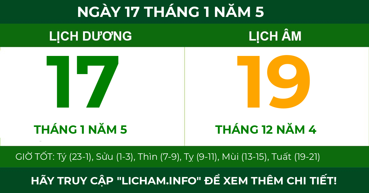 lịch âm ngày 17 tháng 1 năm 5