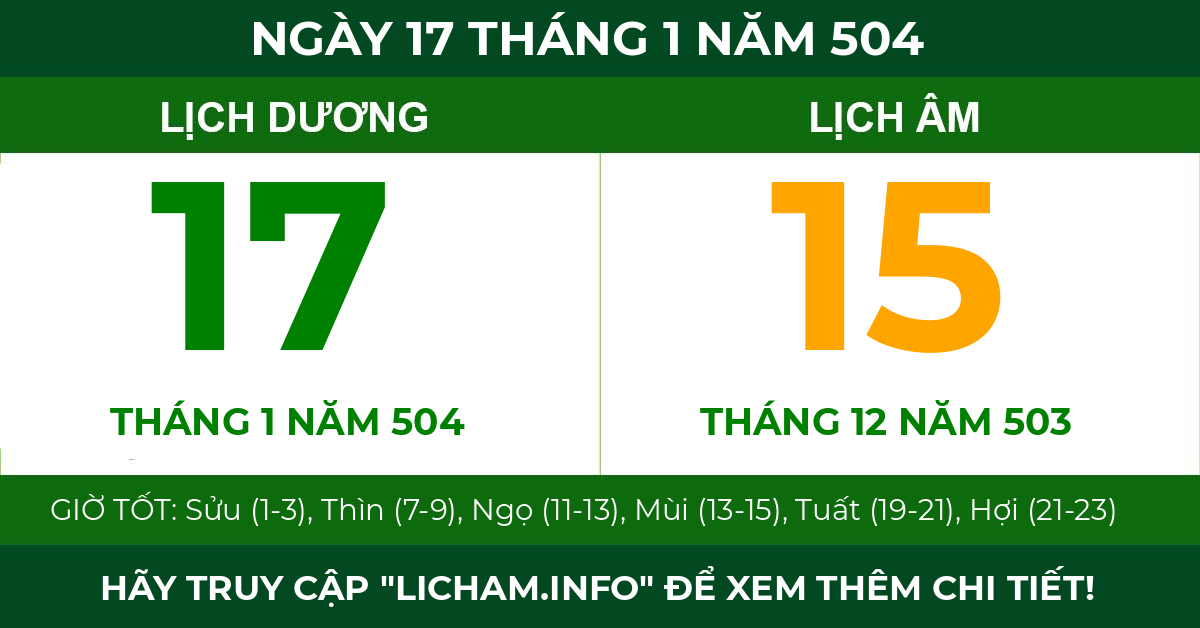 lịch âm ngày 17 tháng 1 năm 504