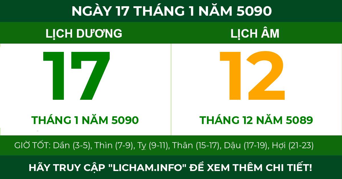 lịch âm ngày 17 tháng 1 năm 5090