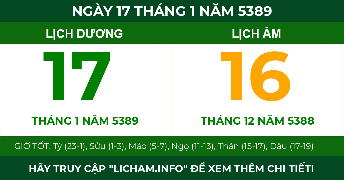 lịch âm ngày 17 tháng 1 năm 5389