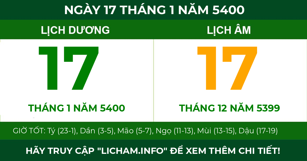 lịch âm ngày 17 tháng 1 năm 5400