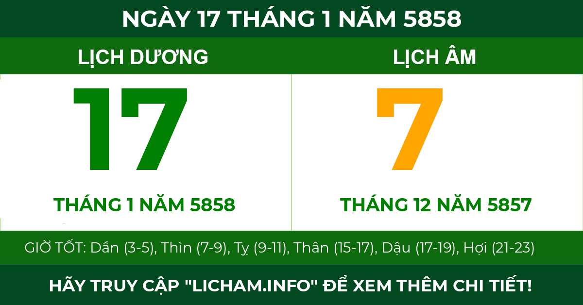 lịch âm ngày 17 tháng 1 năm 5858
