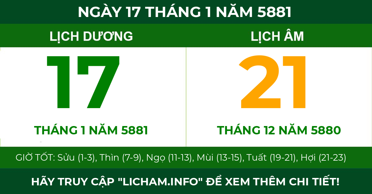 lịch âm ngày 17 tháng 1 năm 5881