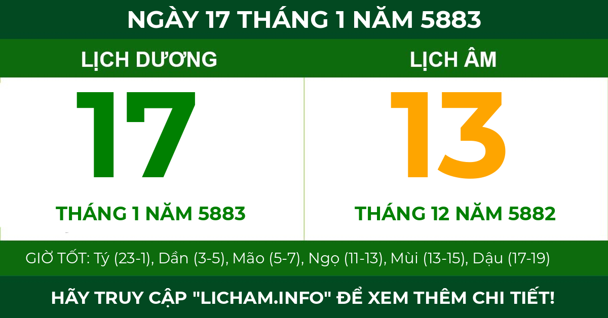 lịch âm ngày 17 tháng 1 năm 5883