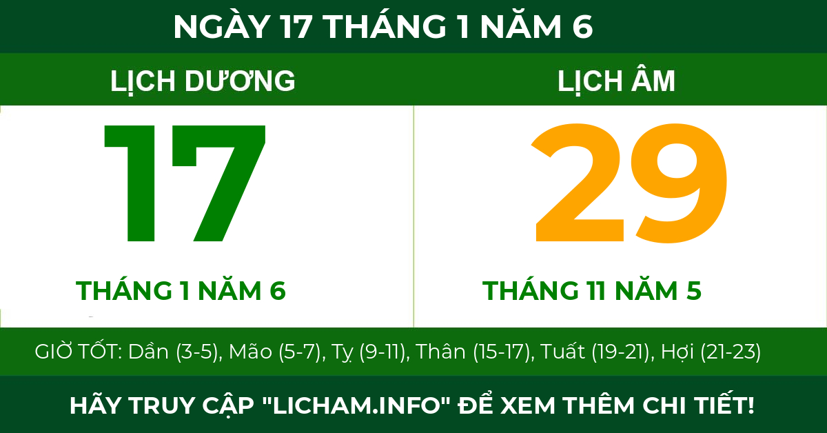 lịch âm ngày 17 tháng 1 năm 6