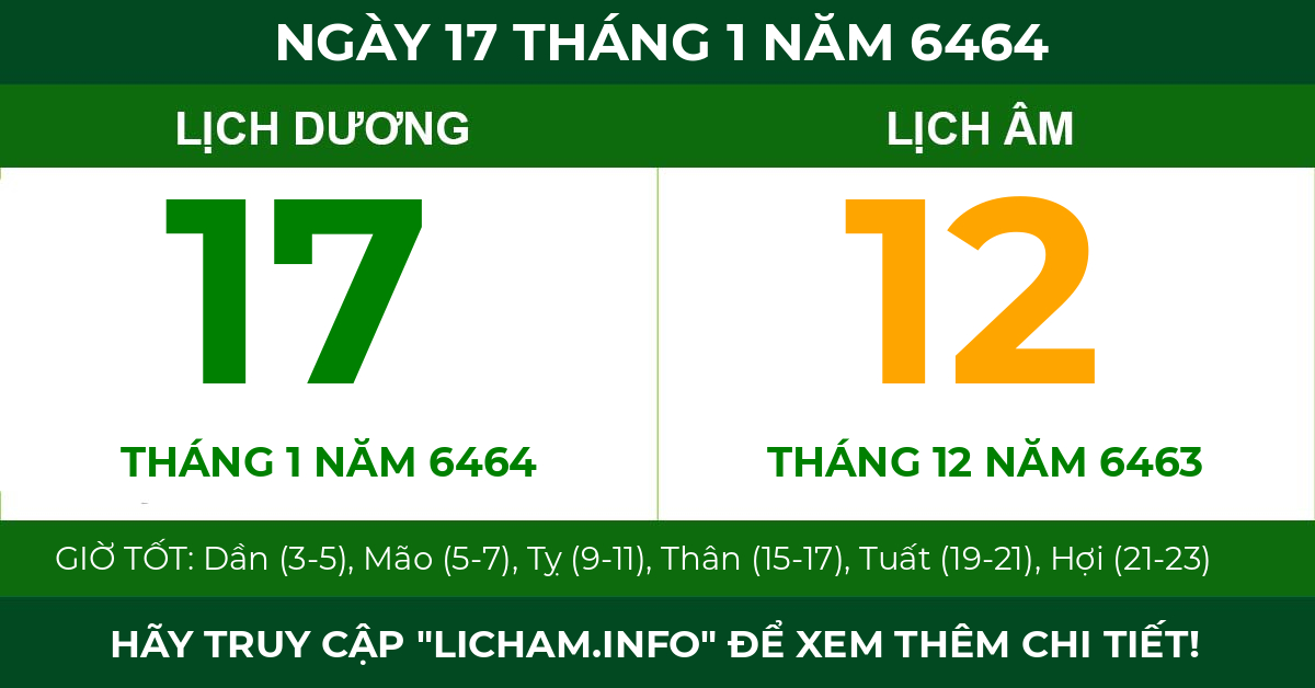 lịch âm ngày 17 tháng 1 năm 6464