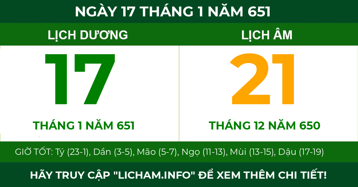 lịch âm ngày 17 tháng 1 năm 651
