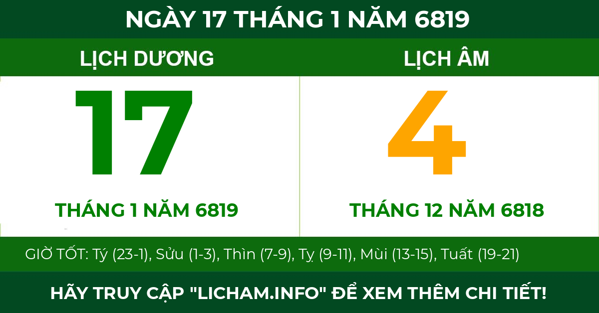 lịch âm ngày 17 tháng 1 năm 6819