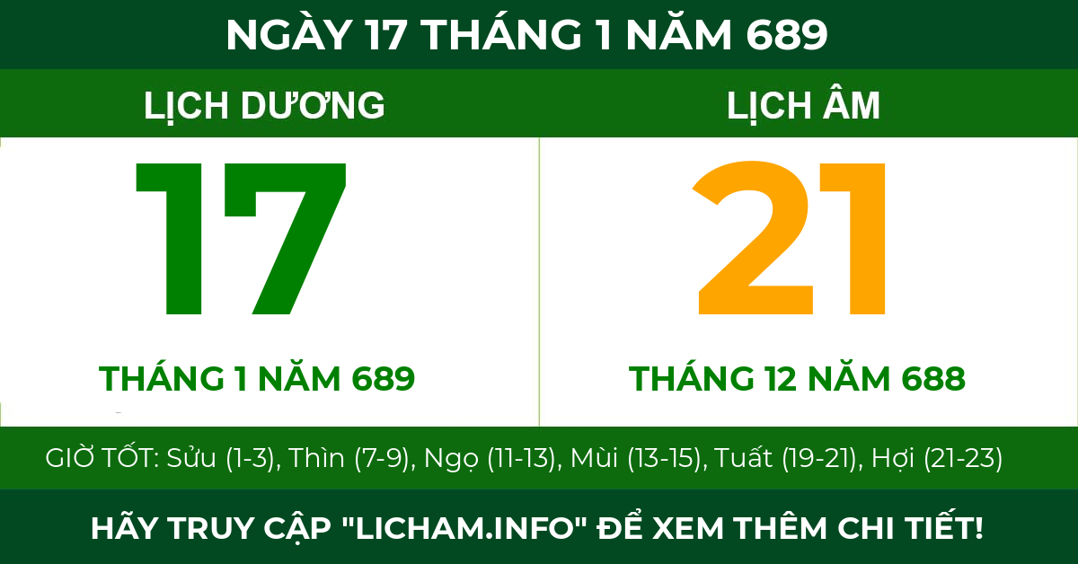 lịch âm ngày 17 tháng 1 năm 689