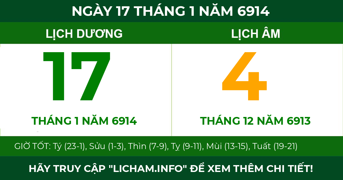 lịch âm ngày 17 tháng 1 năm 6914