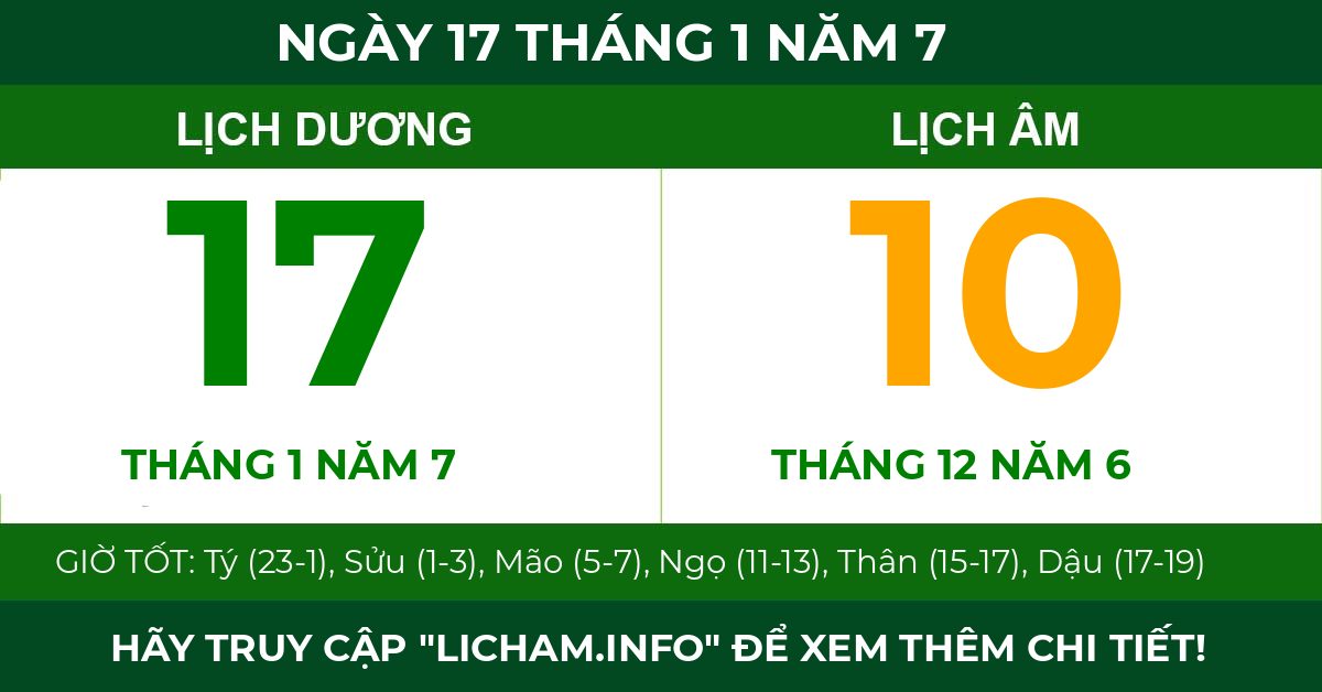 lịch âm ngày 17 tháng 1 năm 7